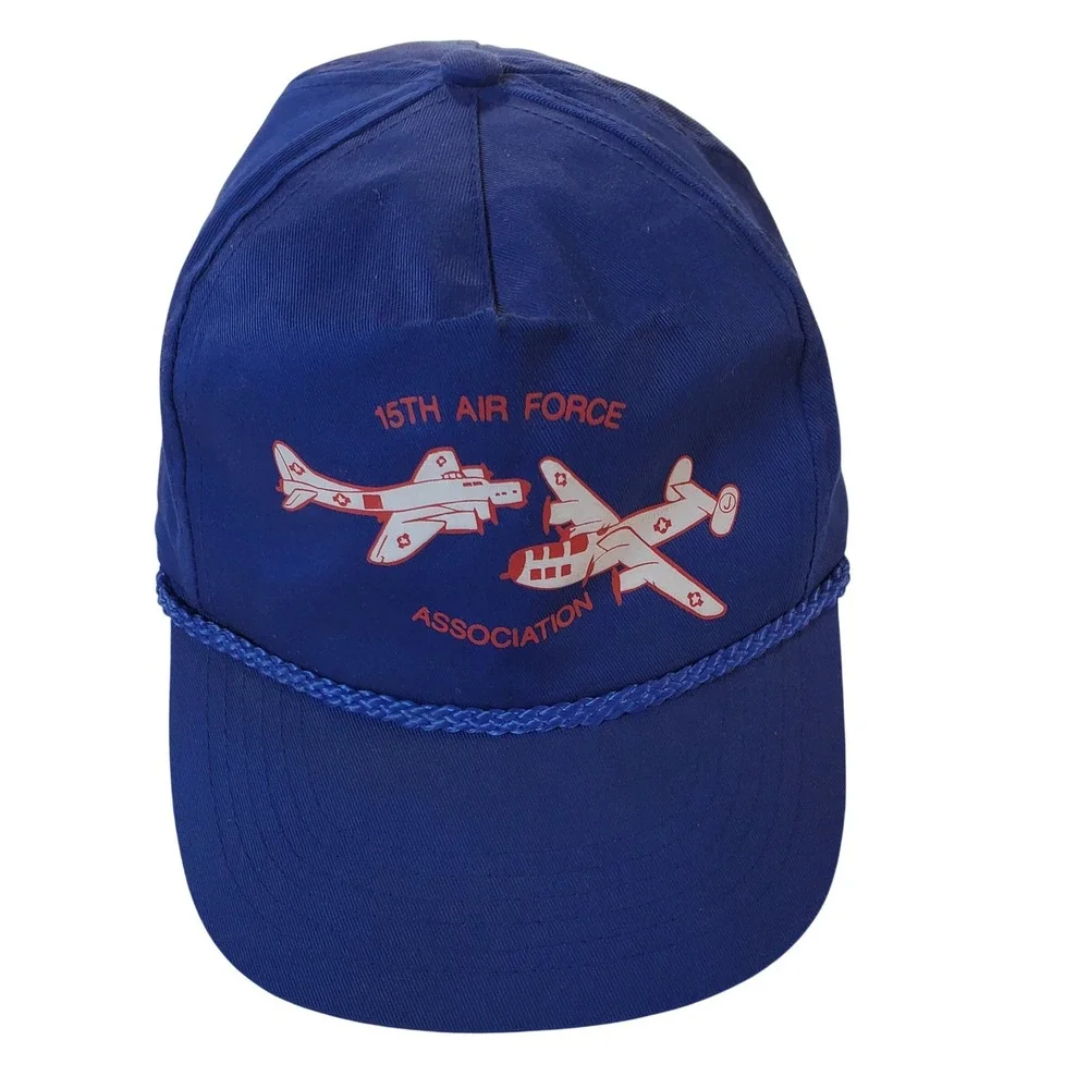 Vintage 15th Air Force Association Snapback‎ Hat Blue Promo Plus Suede Puff Cap